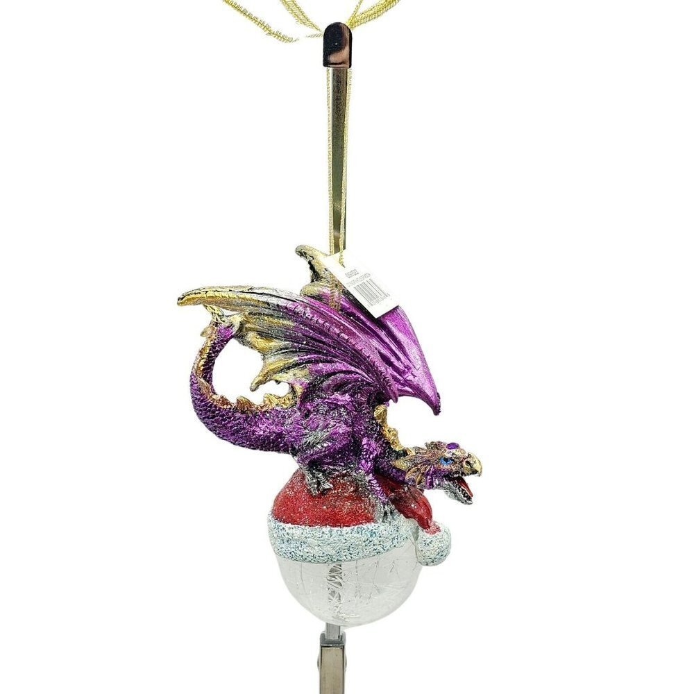 North Pole Gothic Dragon Holiday Ornament Mystical Creature 3D Purple Gold